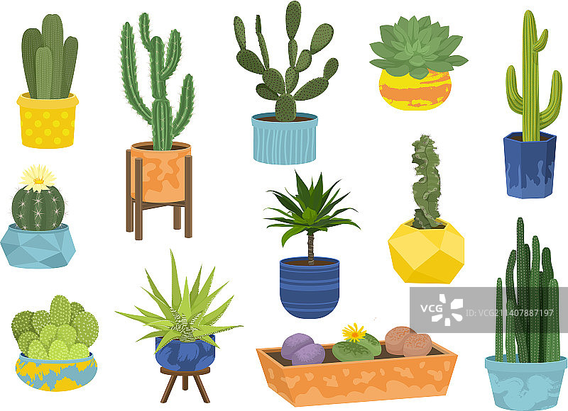 盆栽仙人掌扁平图标集图片素材