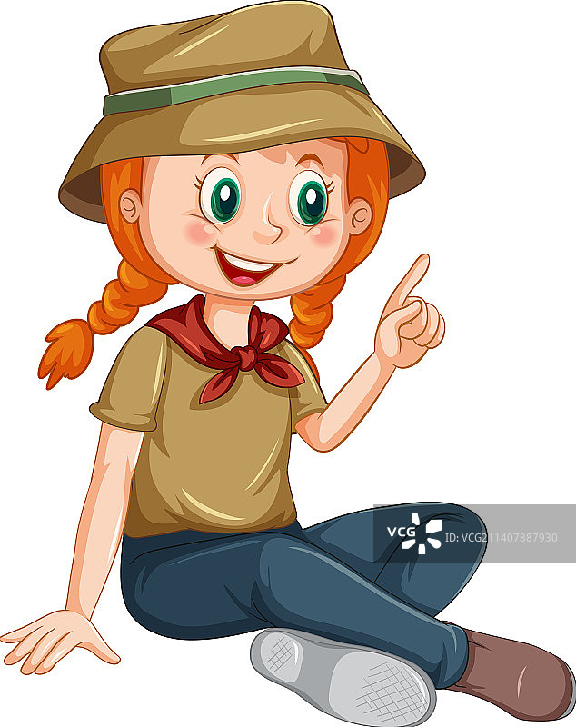 卡通露营女孩坐姿人物图片素材