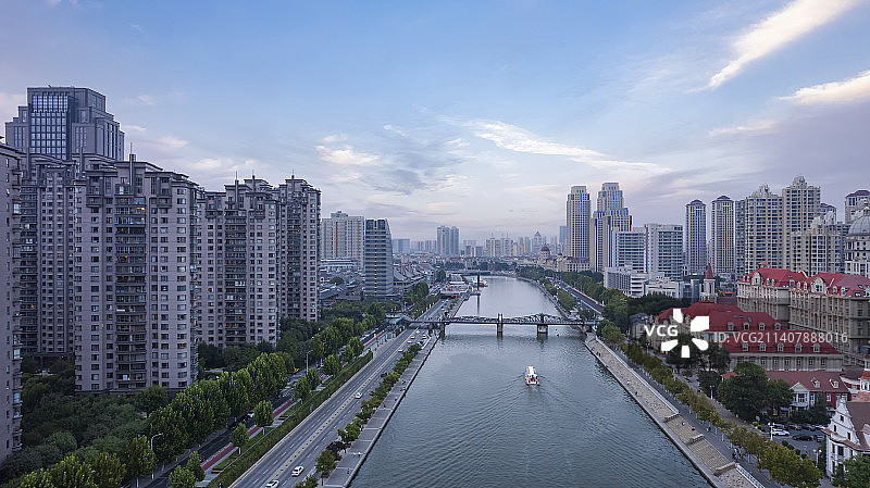 中国天津海河进步桥及金汤桥周边城市风光航拍图片素材