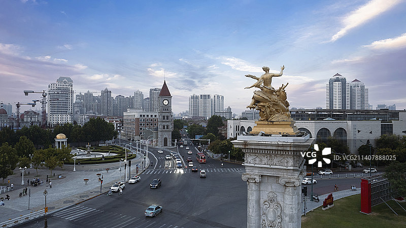 中国天津海河北安桥周边城市风光航拍图片素材