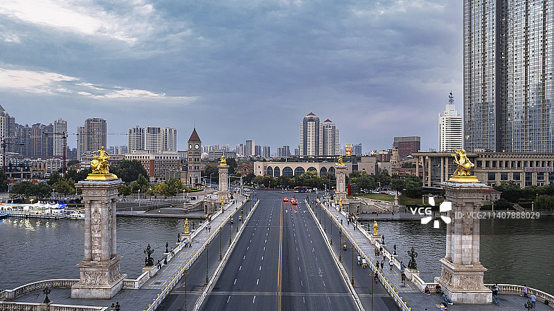 中国天津海河北安桥周边城市风光航拍图片素材