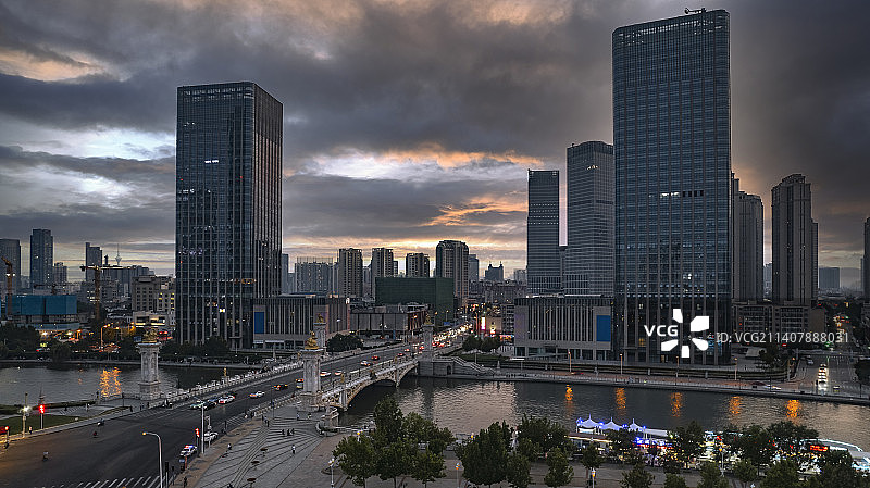 中国天津海河北安桥周边城市风光航拍图片素材