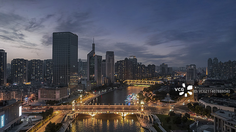 中国天津海河进步桥及金汤桥周边城市风光航拍图片素材