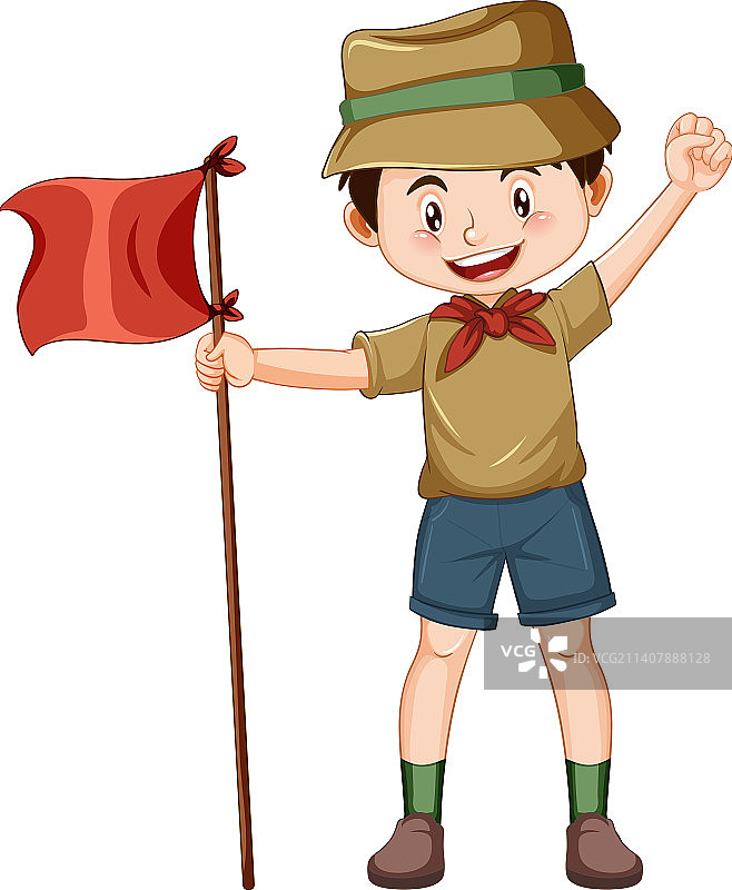 手持旗帜的露营男孩图片素材