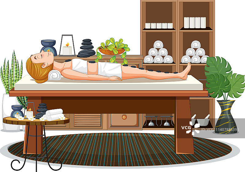 女人接受热石按摩图片素材