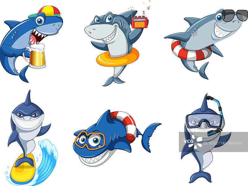 夏季海滩上的各种鲨鱼图片素材