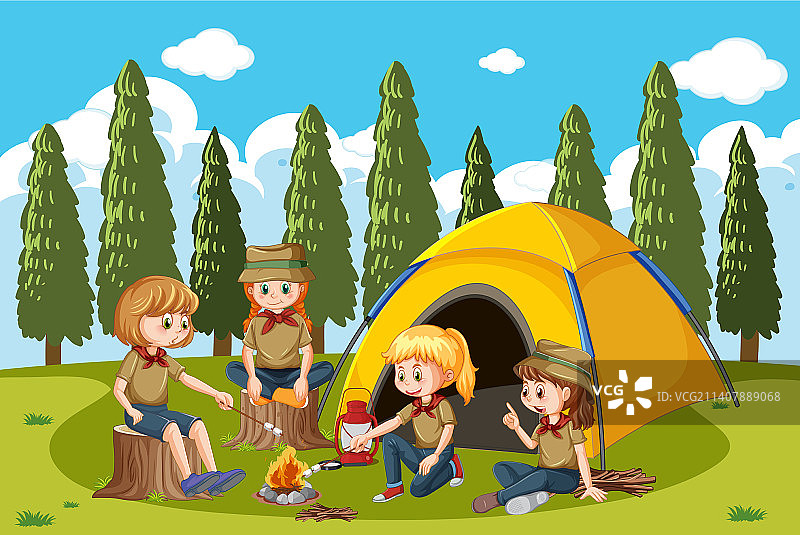 与童子军孩子们的户外露营图片素材