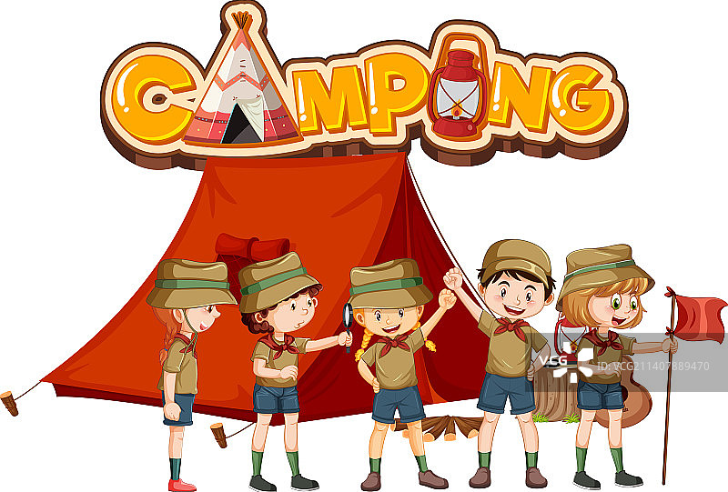 与童子军孩子们的户外露营图片素材