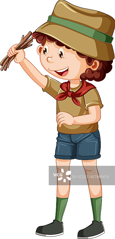 露营男孩拿着木柴图片素材