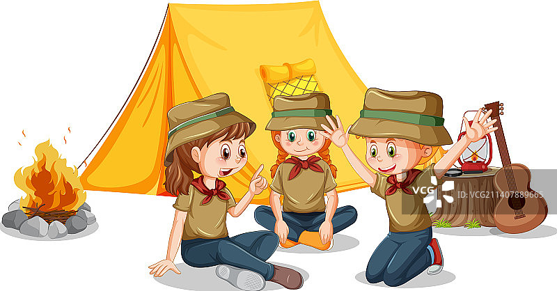 卡通风格的露营儿童图片素材