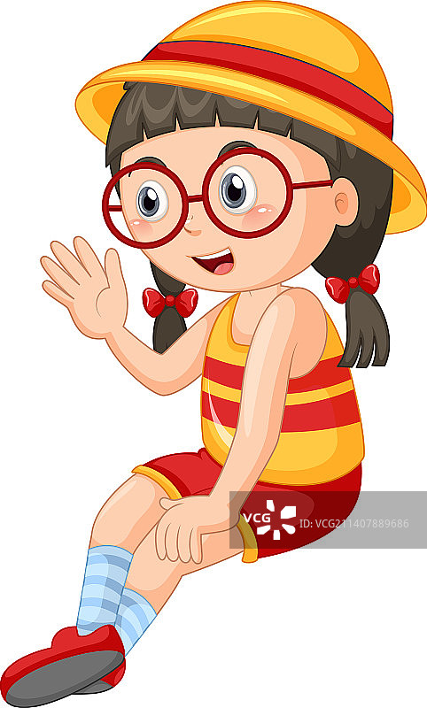 戴眼镜的可爱女孩卡通形象图片素材