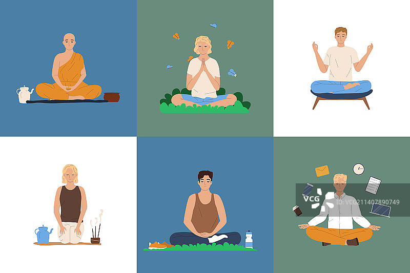 扁平风格冥想合集图片素材