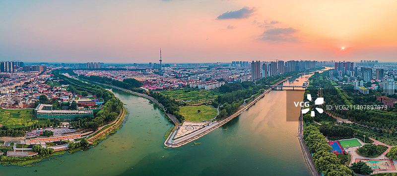 航拍漯河沙河澧河交汇处日落图片素材