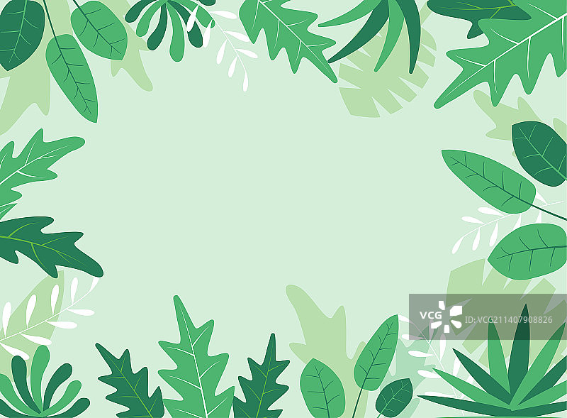 春天，绿色植物和树叶——时尚扁平风格插画图片素材