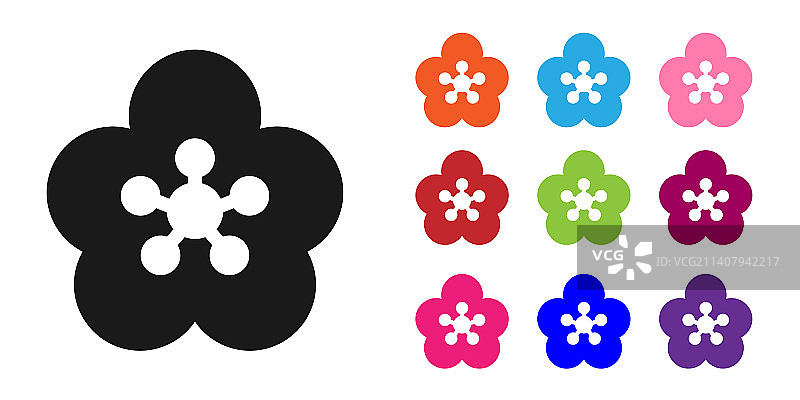 黑色莲花图标，白色背景图片素材