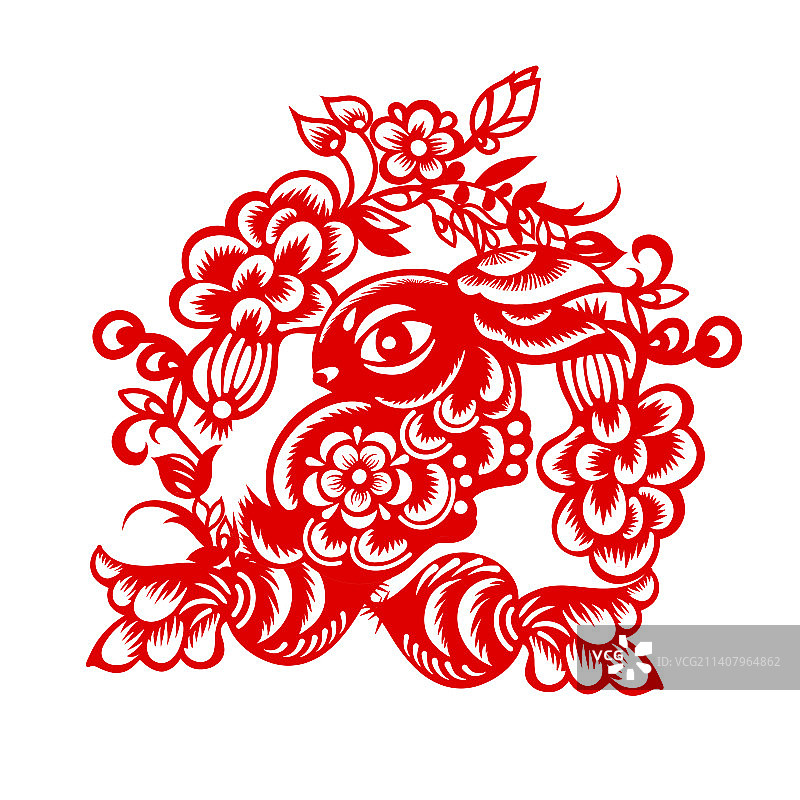 兔子剪纸春节窗花装饰插画图片素材