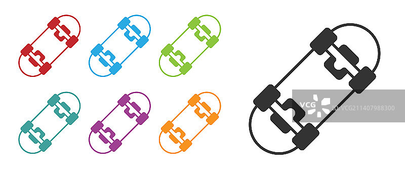 黑色滑板图标，在白色背景上隔离图片素材