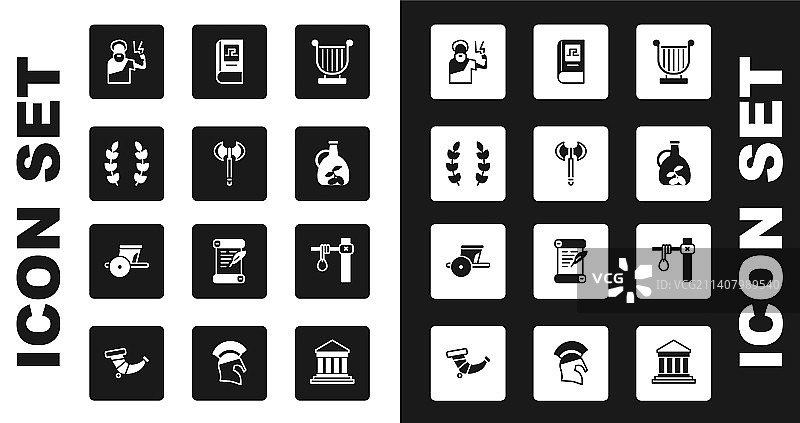 古代里拉琴、中世纪斧头、月桂花环素材图片素材