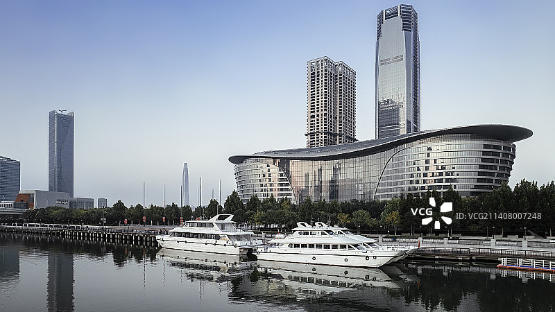 中国天津滨海新区海河于家堡金融中心航拍图片素材