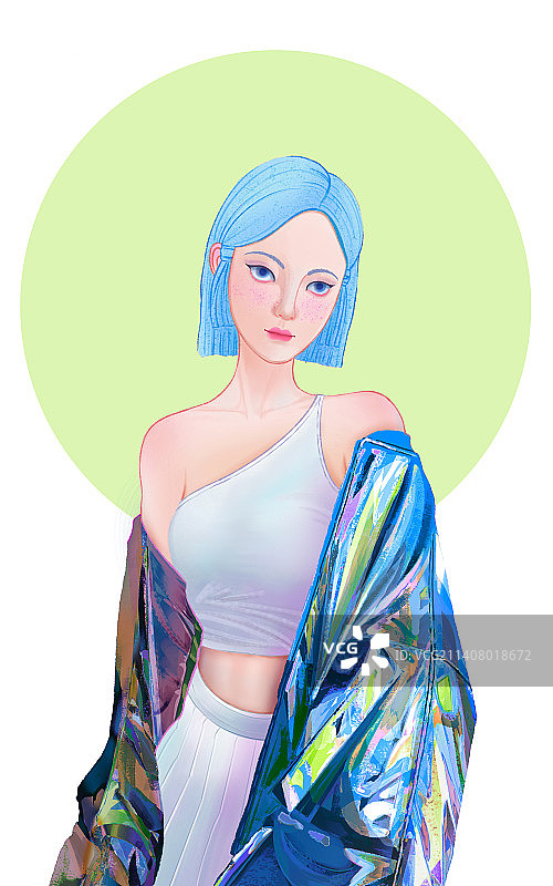 酷女孩时尚镭射外套短发图片素材