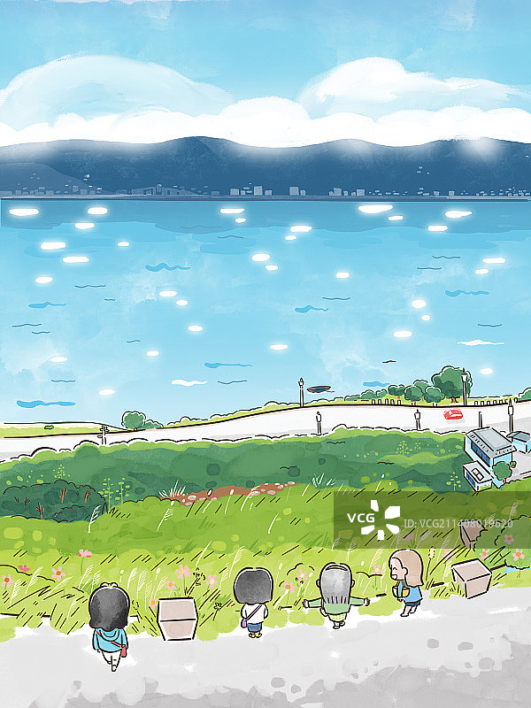 和闺蜜一起去看海图片素材