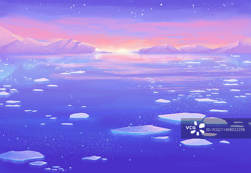 冰川上的日出美景图片素材