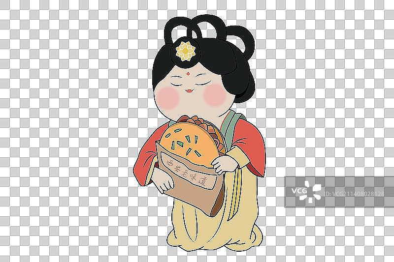 憨态可掬的唐诗女带你走进美味的西安肉夹馍图片素材