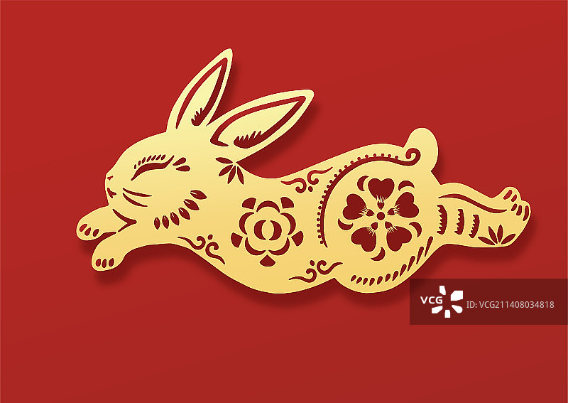 奔跑的兔子生肖兔年剪纸矢量插画图片素材