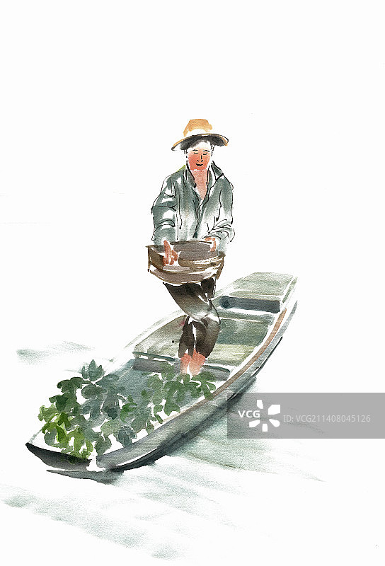 湖中采莲图片素材