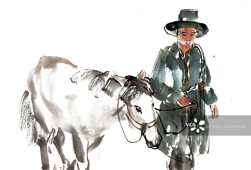 牵马行的男子图片素材