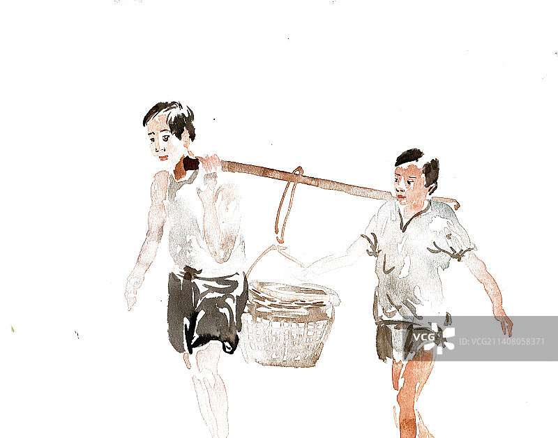 挑筐子的男子图片素材