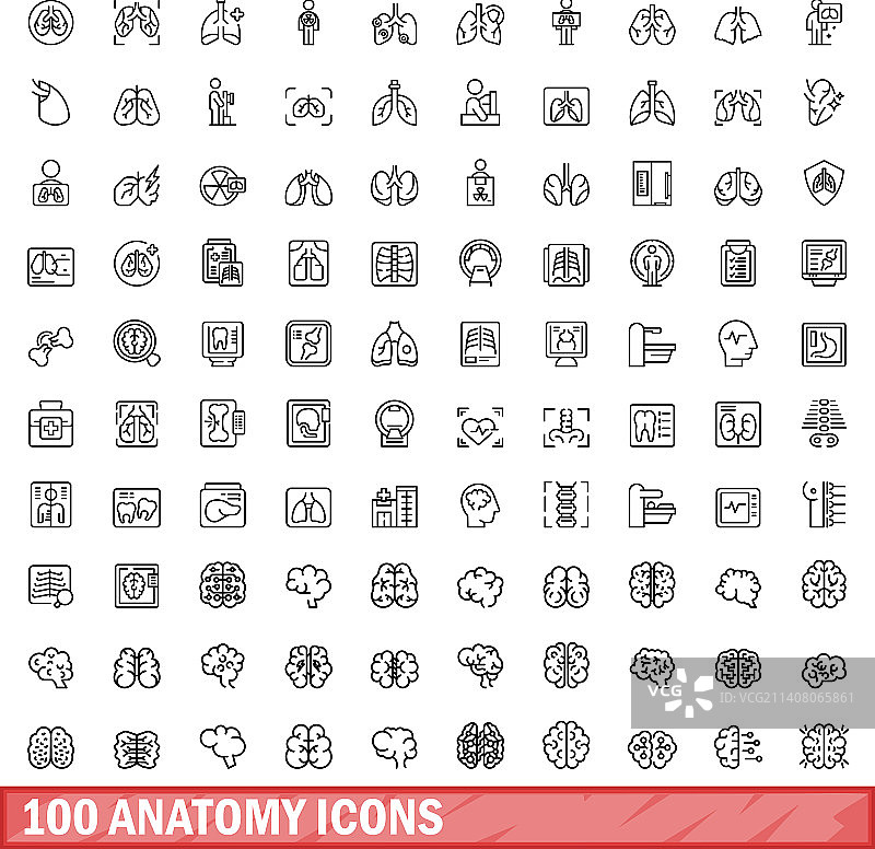 100个解剖学图标轮廓样式图片素材
