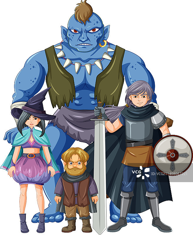 白色背景上的一群中世纪卡通人物图片素材