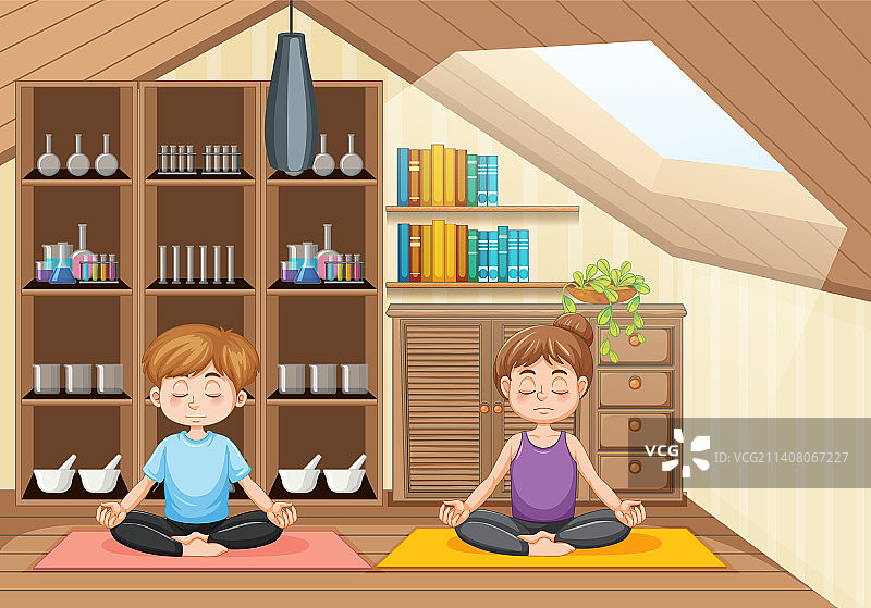 情侣在家做瑜伽图片素材