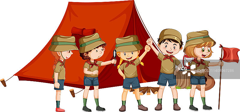 与童子军孩子们的户外露营图片素材
