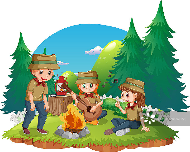 与童子军孩子们的户外露营图片素材