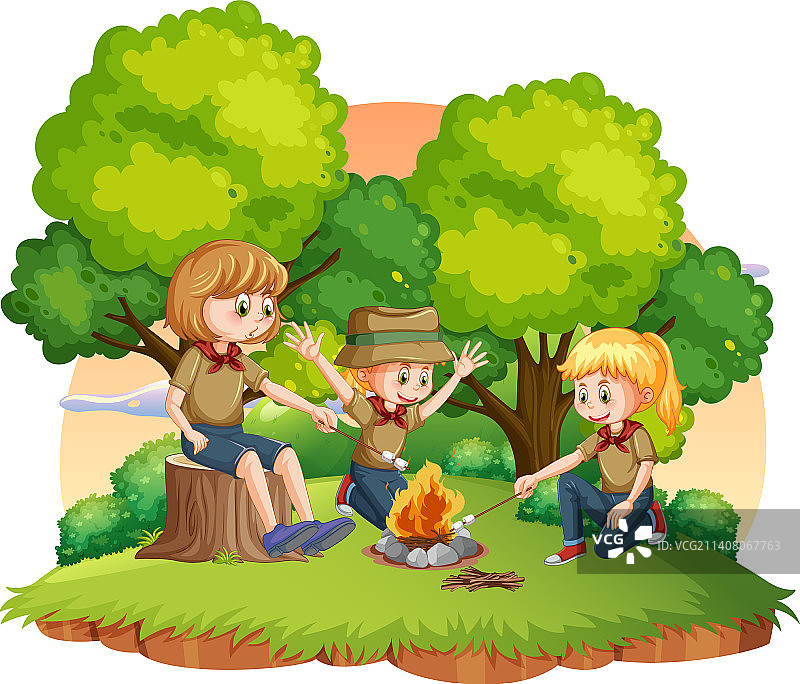 与童子军孩子们的户外露营图片素材