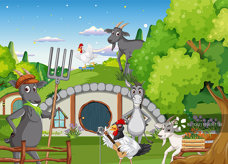 霍比特小屋里的农场动物图片素材