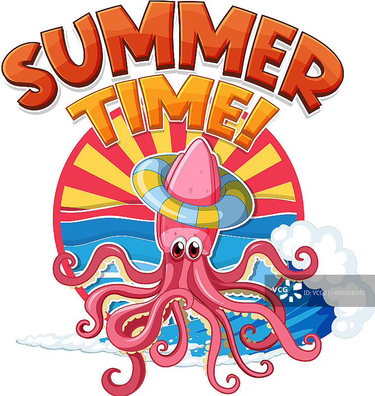 夏季主题与卡通鱿鱼图片素材