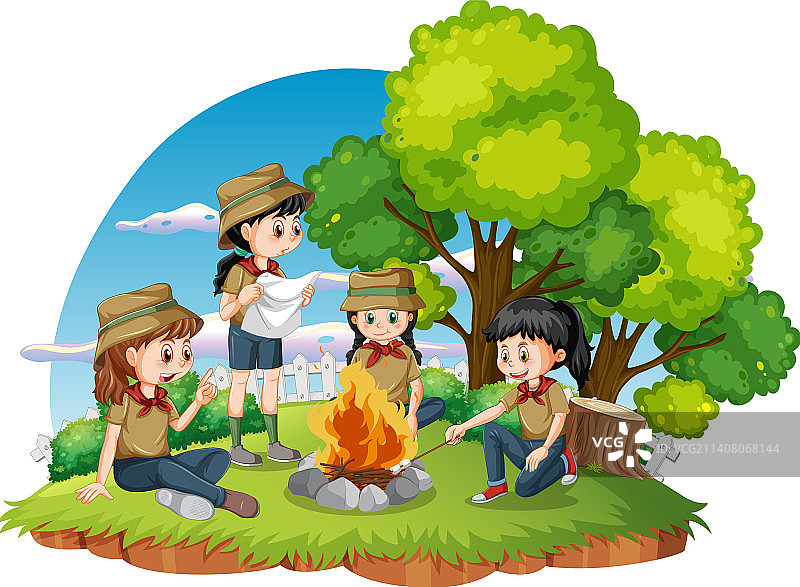 与童子军孩子们的户外露营图片素材