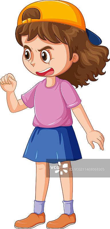 卡通愤怒表情的女孩图片素材