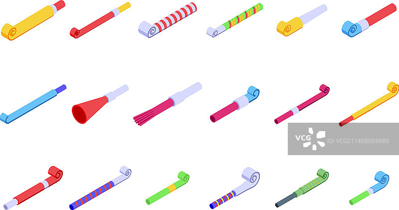 派对喇叭图标等距风哨子套装图片素材