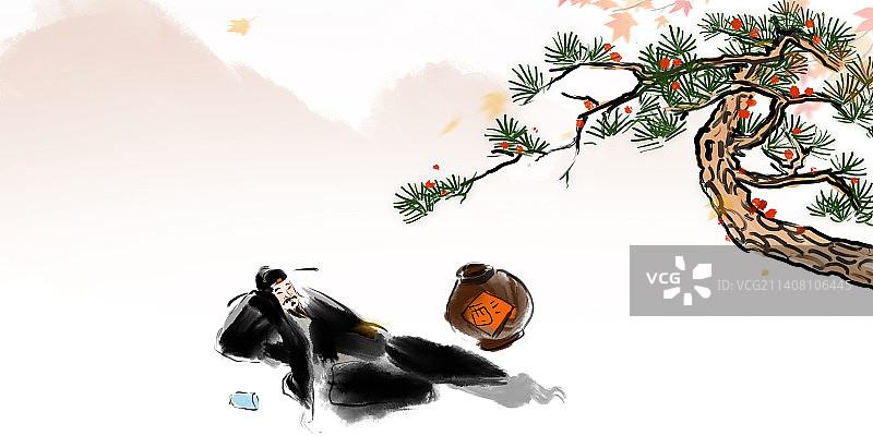 国风水墨酒文化白酒行业广告人物插画图片素材
