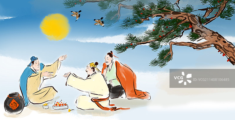 国风水墨酒文化白酒行业广告人物插画图片素材