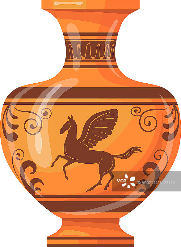 饰有神话生物图案的双耳细颈瓶卡通图片素材