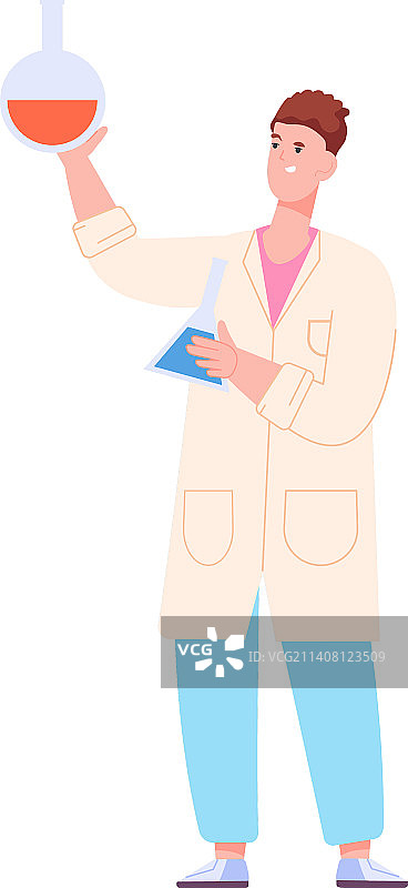 拿着化学烧瓶做实验的女科学家图片素材