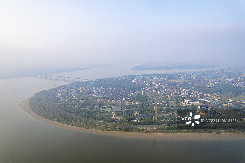 杭州富阳清晨航拍风光图片素材