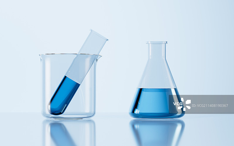 玻璃烧杯与锥形瓶3D渲染图片素材
