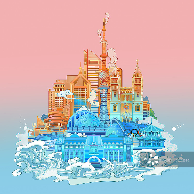国潮城市插画青岛图片素材
