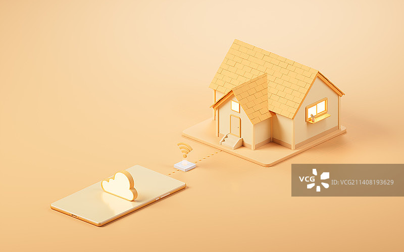 房屋与远程控制概念3D渲染图片素材